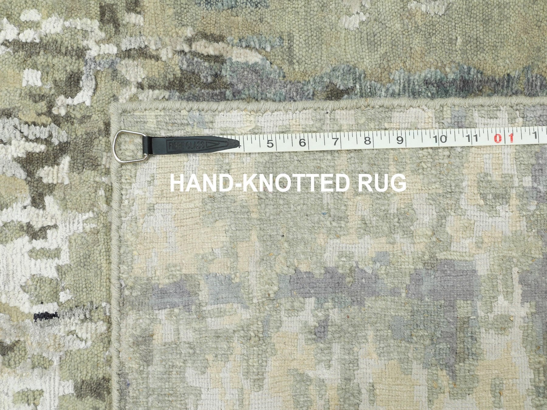 Modern / Contemporary hand-knotted wool/silk runner in Beige, 2'7" x 9'9" — SKU O058874 (view 8)