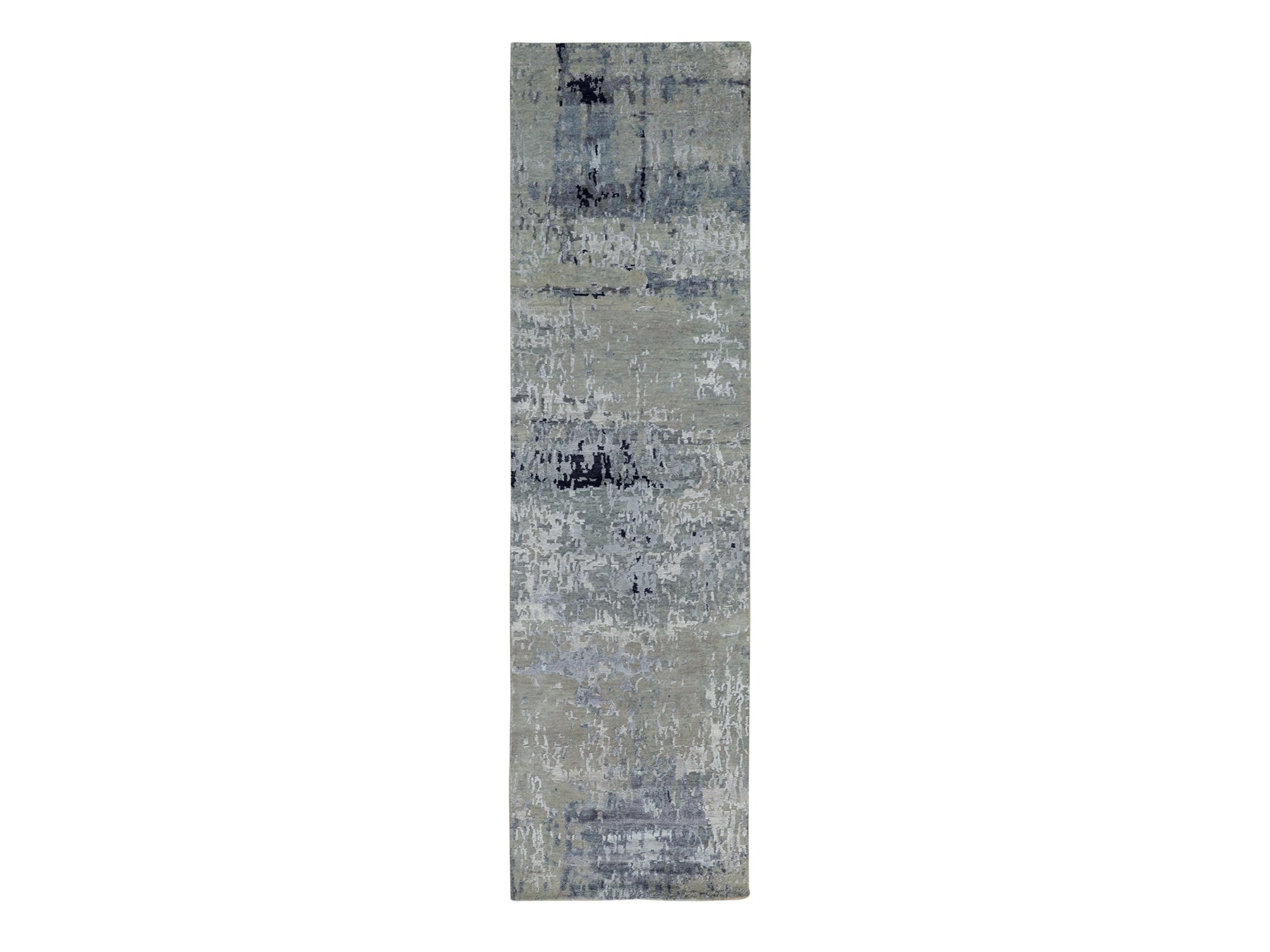 Beige 2'8" x 9'9" Modern / Contemporary Hand knotted Wool/Silk Rug - Sku: O058875