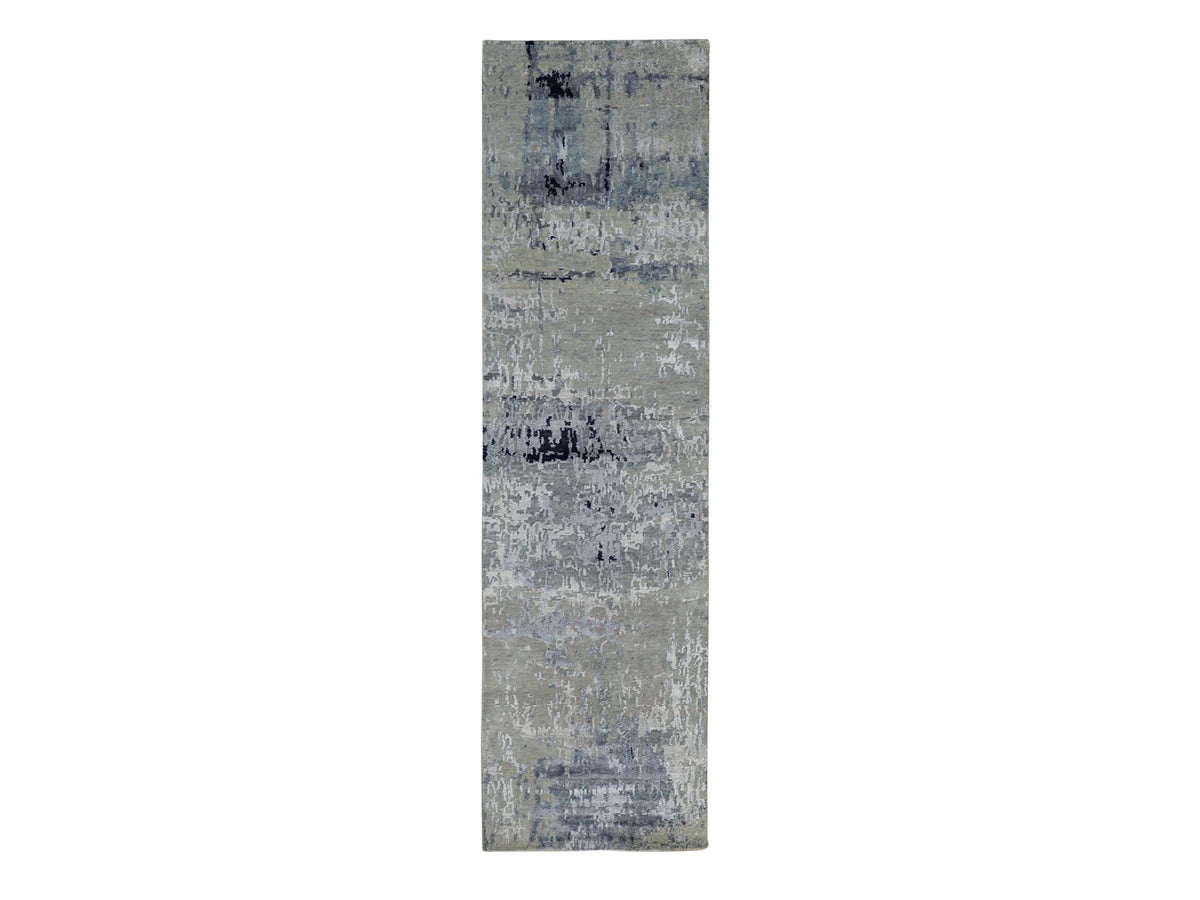 Modern / Contemporary hand-knotted wool/silk runner in Beige, 2'8" x 9'9" — SKU O058875