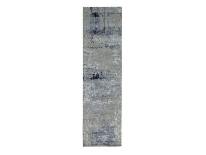 Modern / Contemporary hand-knotted wool/silk runner in Beige, 2'8" x 9'9" — SKU O058875