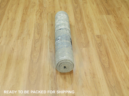 Modern / Contemporary hand-knotted wool/silk runner in Beige, 2'8" x 9'9" — SKU O058875 (view 6)