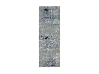 Modern / Contemporary hand-knotted wool/silk runner in Beige, 2'8" x 7'10" — SKU O058876