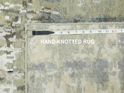 Modern / Contemporary hand-knotted wool/silk runner in Beige, 2'8" x 7'10" — SKU O058876 (view 8)