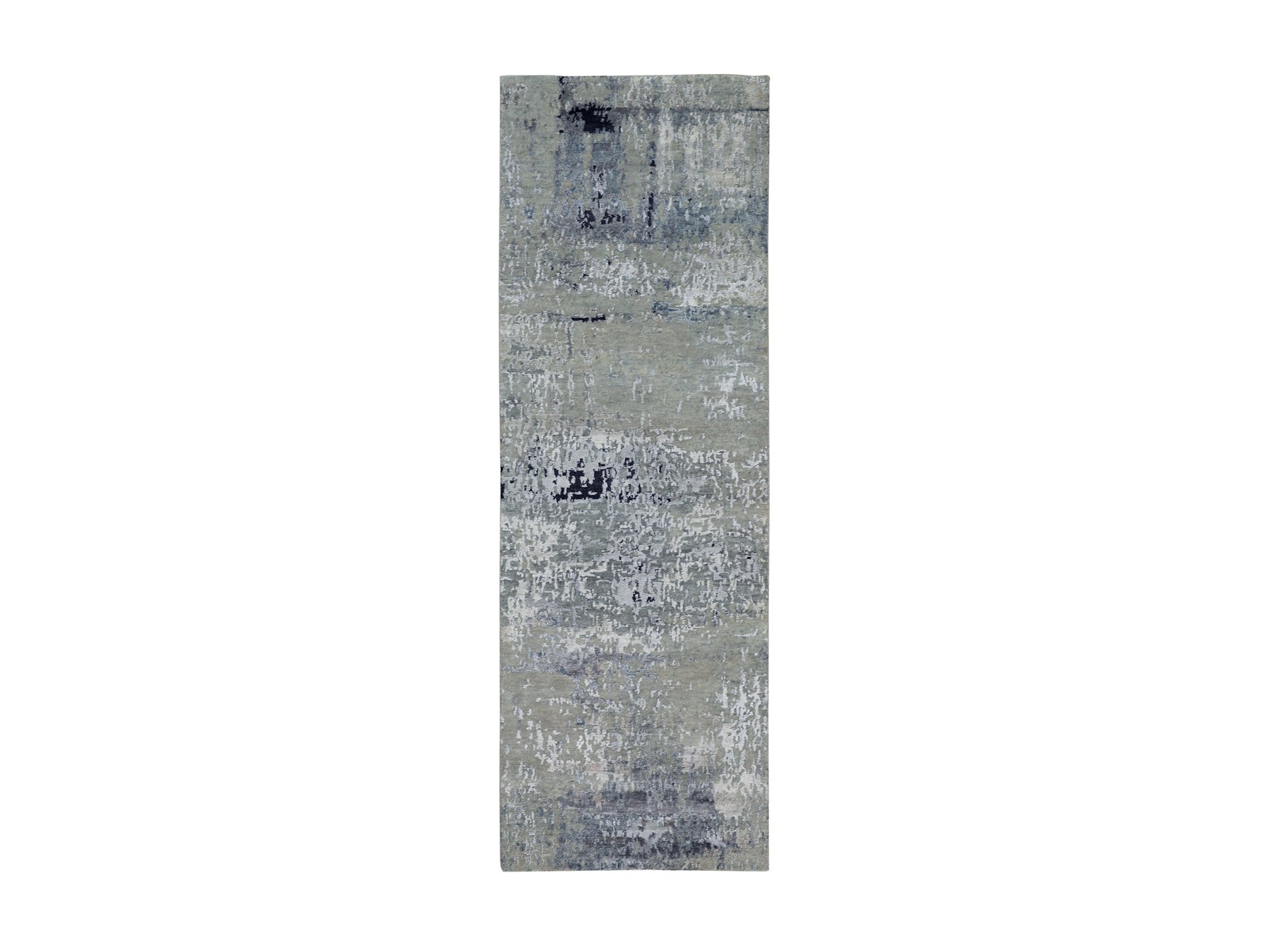 Modern / Contemporary hand-knotted wool/silk runner in Beige, 2'8" x 7'10" — SKU O058877