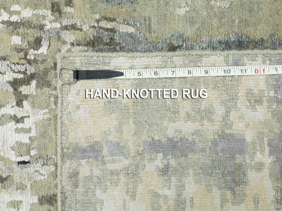 Modern / Contemporary hand-knotted wool/silk runner in Beige, 2'8" x 7'10" — SKU O058877 (view 8)