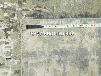 Modern / Contemporary hand-knotted wool/silk runner in Beige, 2'8" x 7'10" — SKU O058877 (view 8)
