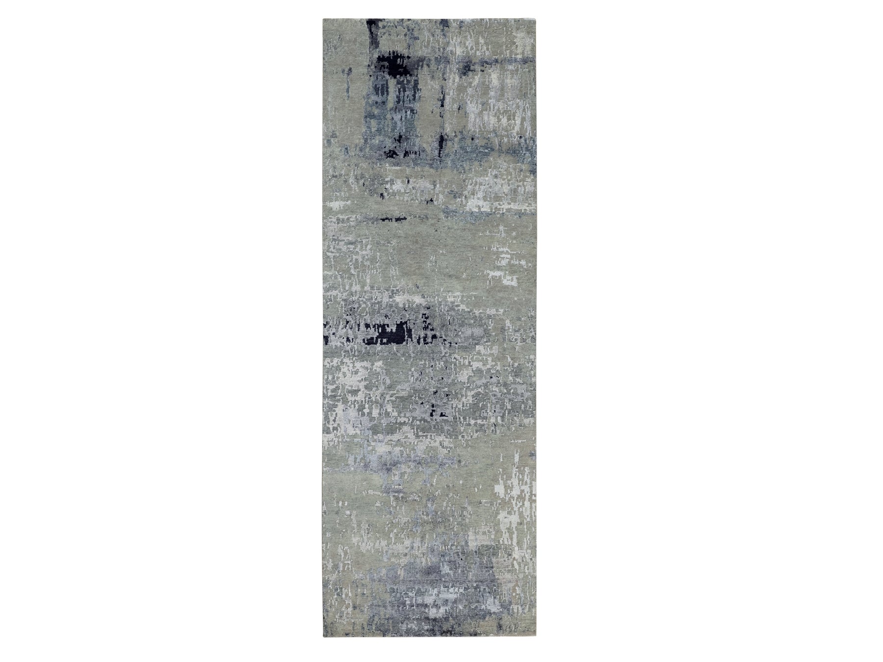 Modern / Contemporary hand-knotted wool/silk runner in Beige, 4' x 10' — SKU O058880