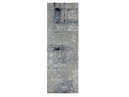 Modern / Contemporary hand-knotted wool/silk runner in Beige, 4' x 10' — SKU O058880