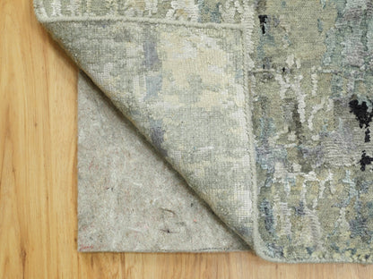 Modern / Contemporary hand-knotted wool/silk runner in Beige, 4' x 10' — SKU O058880 (view 3)