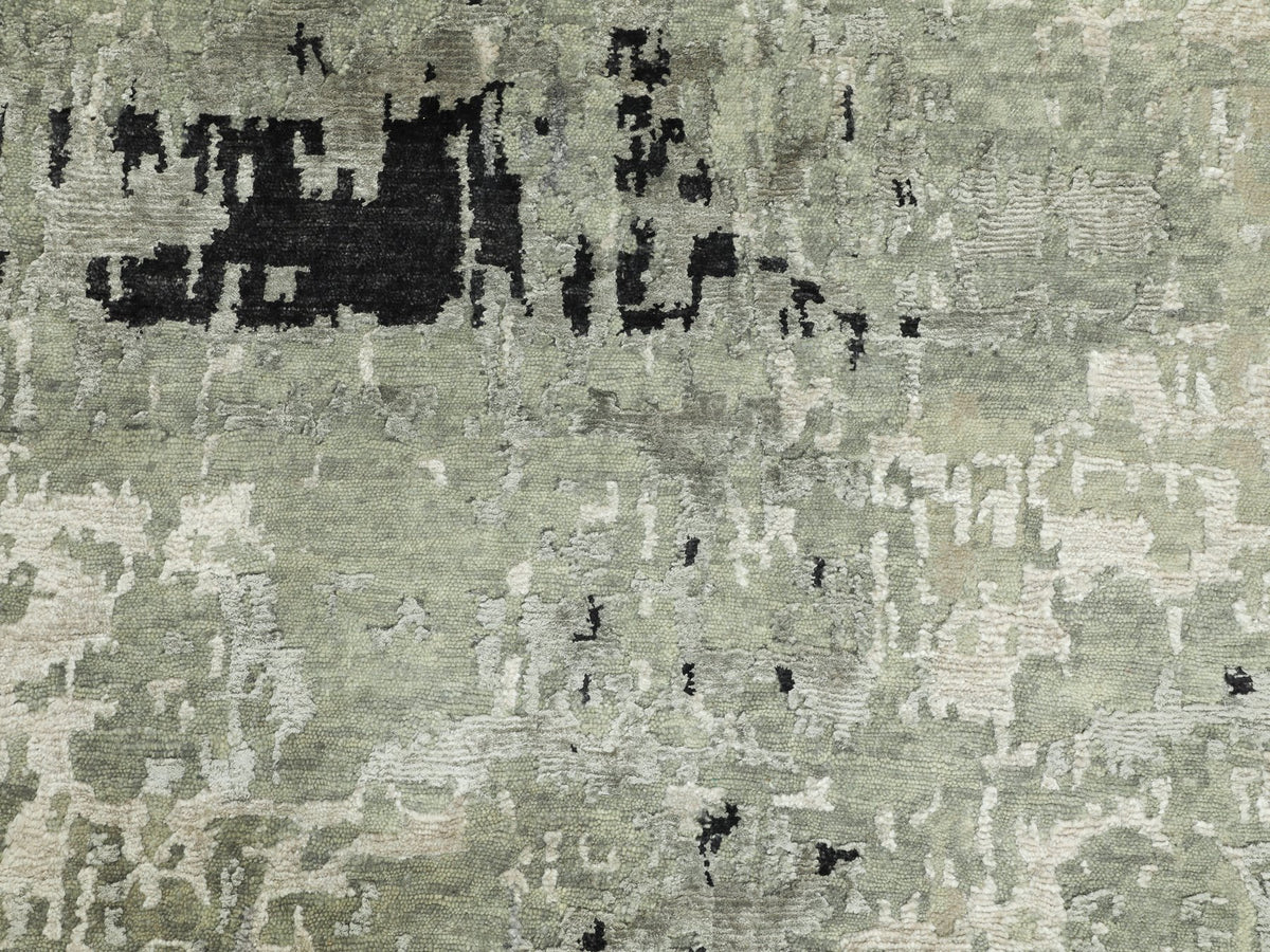 Modern / Contemporary hand-knotted wool/silk runner in Beige, 4' x 10' — SKU O058880 (view 5)