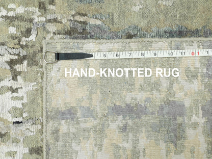 Modern / Contemporary hand-knotted wool/silk runner in Beige, 4' x 10' — SKU O058880 (view 8)