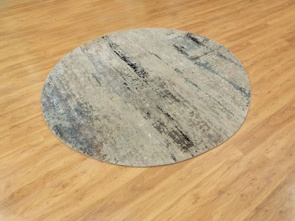 Beige 8'0" x 8'0" Modern and Contemporary Hand knotted Wool/Silk Rug - Sku: O058881