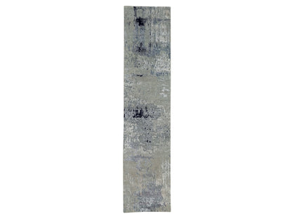 Modern / Contemporary hand-knotted wool/silk runner in Beige, 2'9" x 12' — SKU O058887
