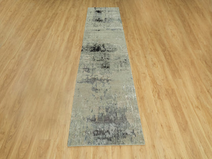 Modern / Contemporary hand-knotted wool/silk runner in Beige, 2'9" x 12' — SKU O058887 (view 2)