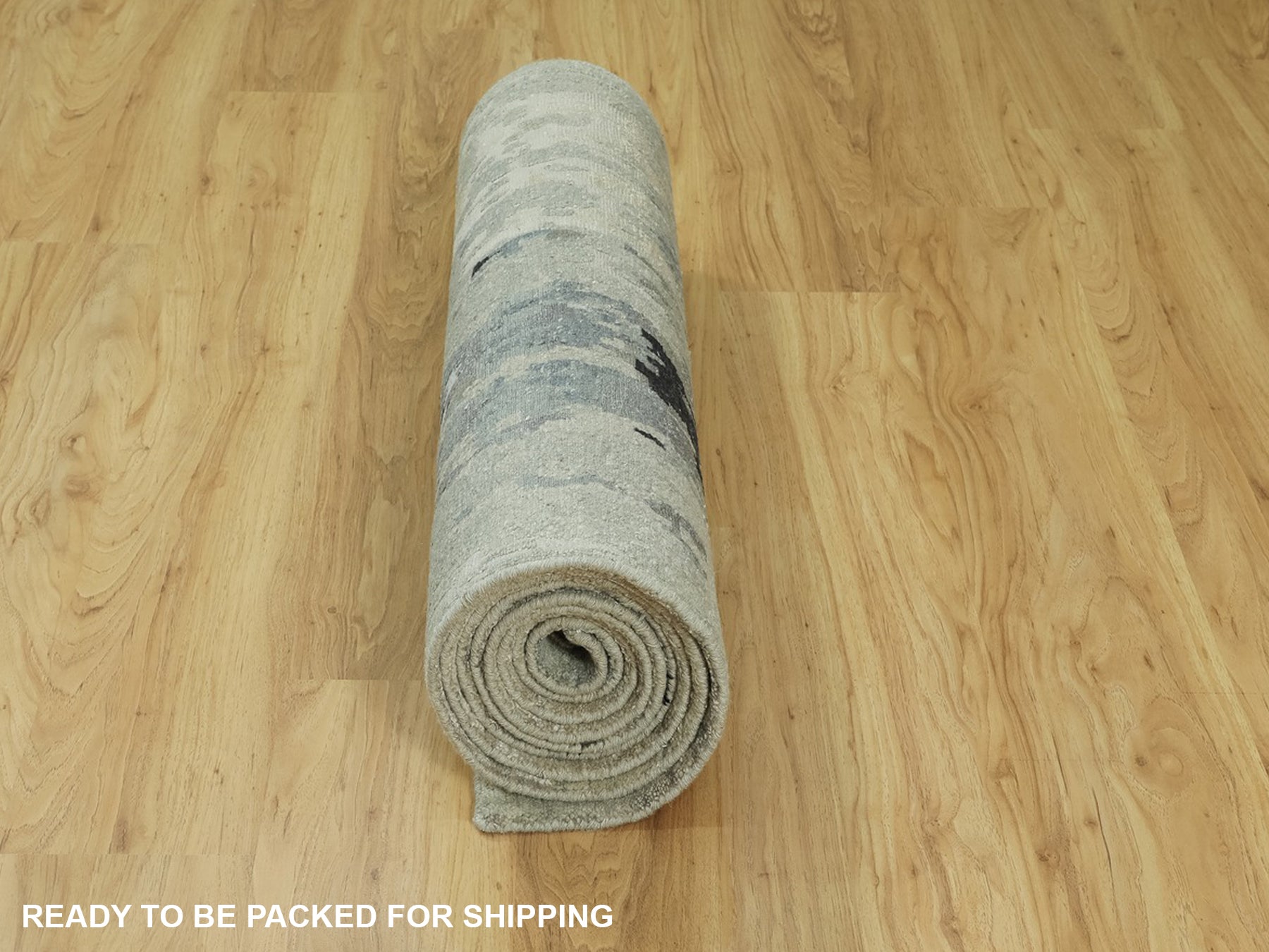 Modern / Contemporary hand-knotted wool/silk runner in Beige, 2'9" x 12' — SKU O058887 (view 6)