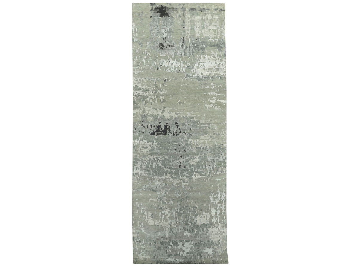 Modern / Contemporary hand-knotted wool/silk runner in Beige, 2'8" x 19'10" — SKU O058890