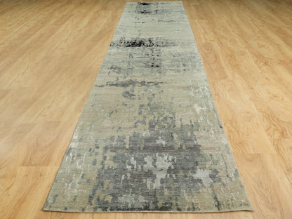 Modern / Contemporary hand-knotted wool/silk runner in Beige, 2'8" x 19'10" — SKU O058890 (view 2)