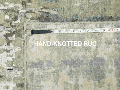 Modern / Contemporary hand-knotted wool/silk runner in Beige, 2'8" x 19'10" — SKU O058890 (view 8)