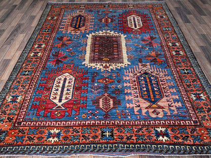 Blue 5'11" x 7'8" Kazak Hand knotted Wool Rug - Sku: O0588