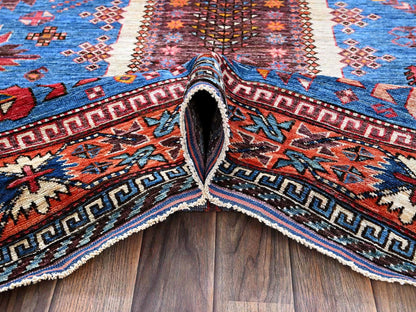 Blue 5'11" x 7'8" Kazak Hand knotted Wool Rug - Sku: O0588