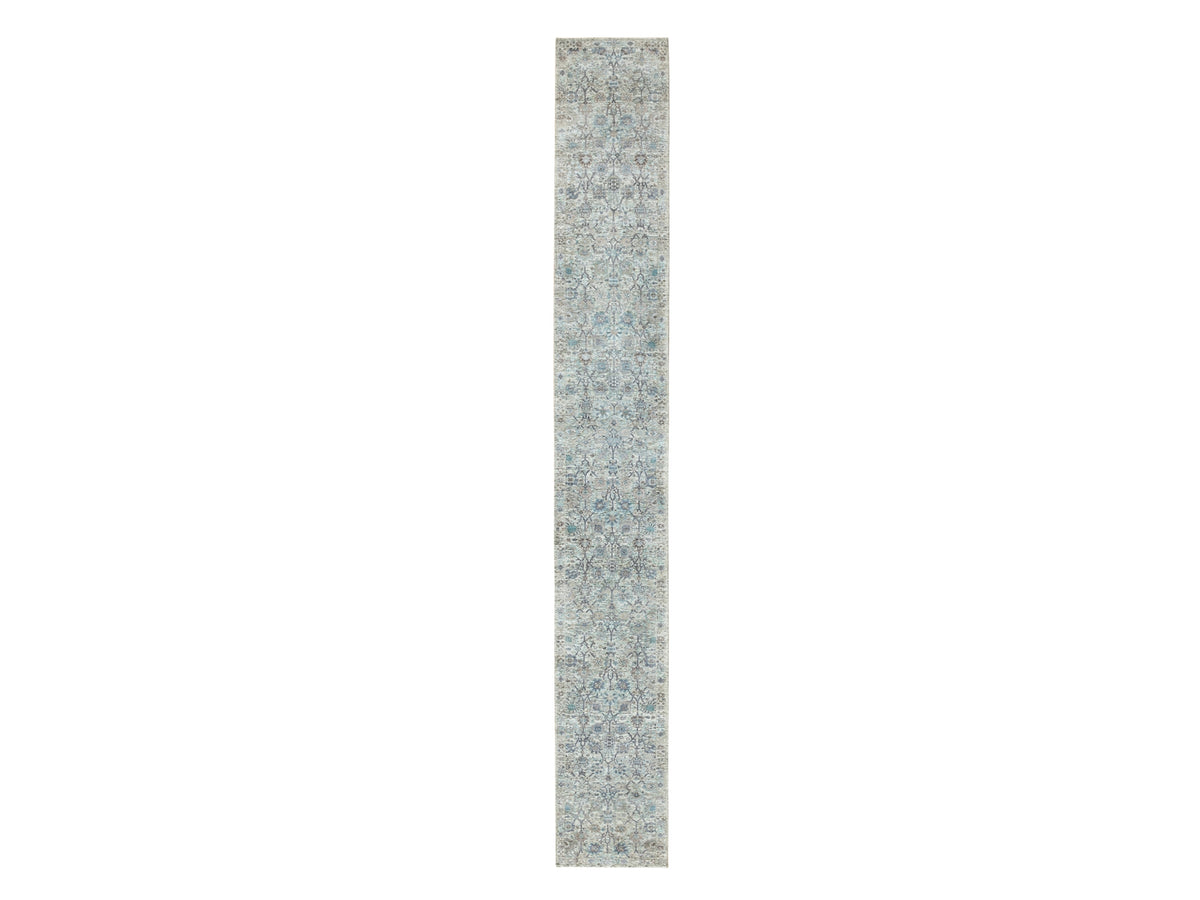 Tabriz Transitional hand-knotted silk runner in Ivory, 2'5" x 20'5" — SKU O058946