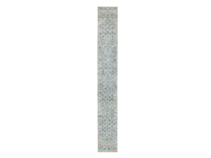 Ivory 2'5" x 20'5" Transitional Hand knotted Wool/Silk Rug - Sku: O058946
