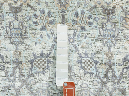 Ivory 2'5" x 20'5" Transitional Hand knotted Wool/Silk Rug - Sku: O058946