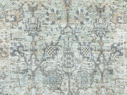 Ivory 2'5" x 20'5" Transitional Hand knotted Wool/Silk Rug - Sku: O058946