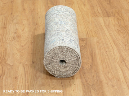 Ivory 2'5" x 20'5" Transitional Hand knotted Wool/Silk Rug - Sku: O058946