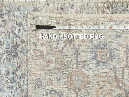 Ivory 2'5" x 20'5" Transitional Hand knotted Wool/Silk Rug - Sku: O058946