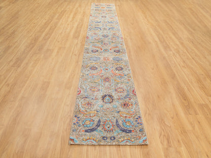Ivory 2'6" x 16'4" Wool / Silk Hand knotted Wool/Silk Rug - Sku: O058966