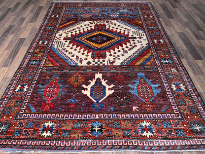 Ersari Kazak hand-knotted wool rug in Ivory & Red, 6' x 8'6" — SKU O0589 (view 3)