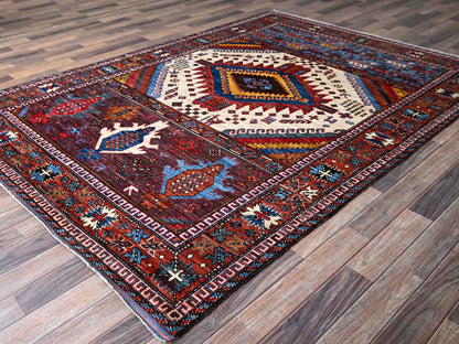 Ersari Kazak hand-knotted wool rug in Ivory & Red, 6' x 8'6" — SKU O0589 (view 4)