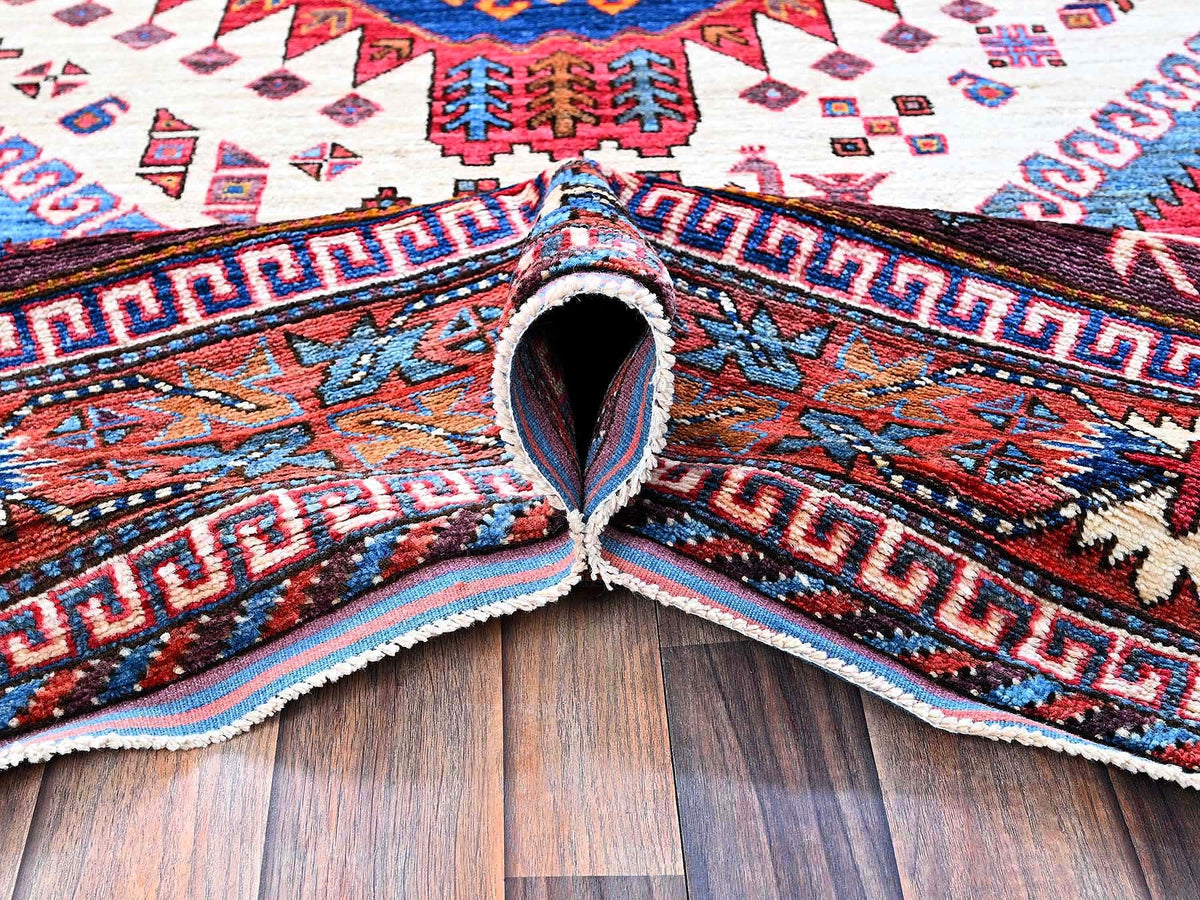 Ersari Kazak hand-knotted wool rug in Ivory & Red, 6' x 8'6" — SKU O0589 (view 6)