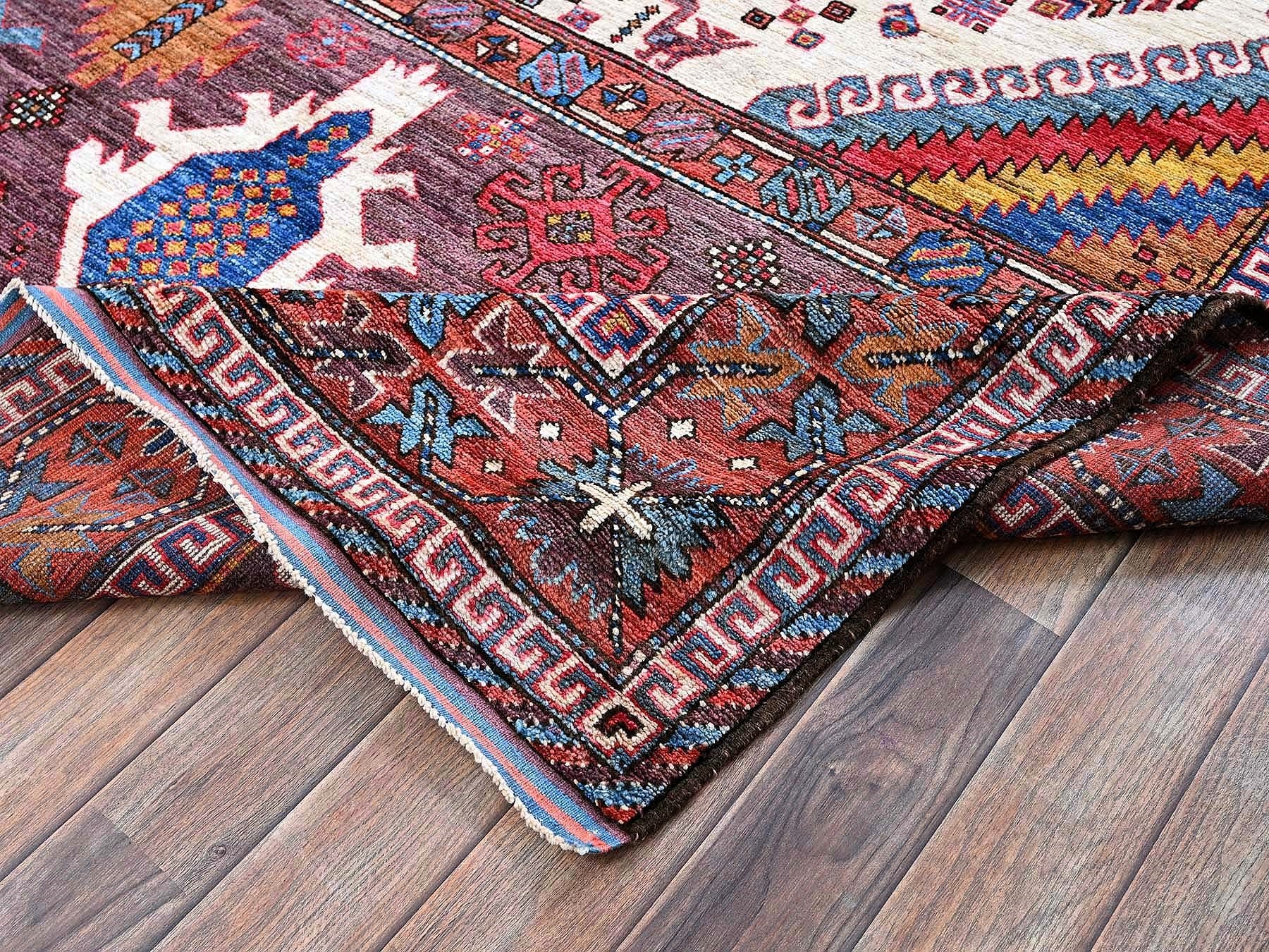 Ersari Kazak hand-knotted wool rug in Ivory & Red, 6' x 8'6" — SKU O0589 (view 7)