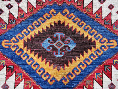 Ersari Kazak hand-knotted wool rug in Ivory & Red, 6' x 8'6" — SKU O0589 (view 9)