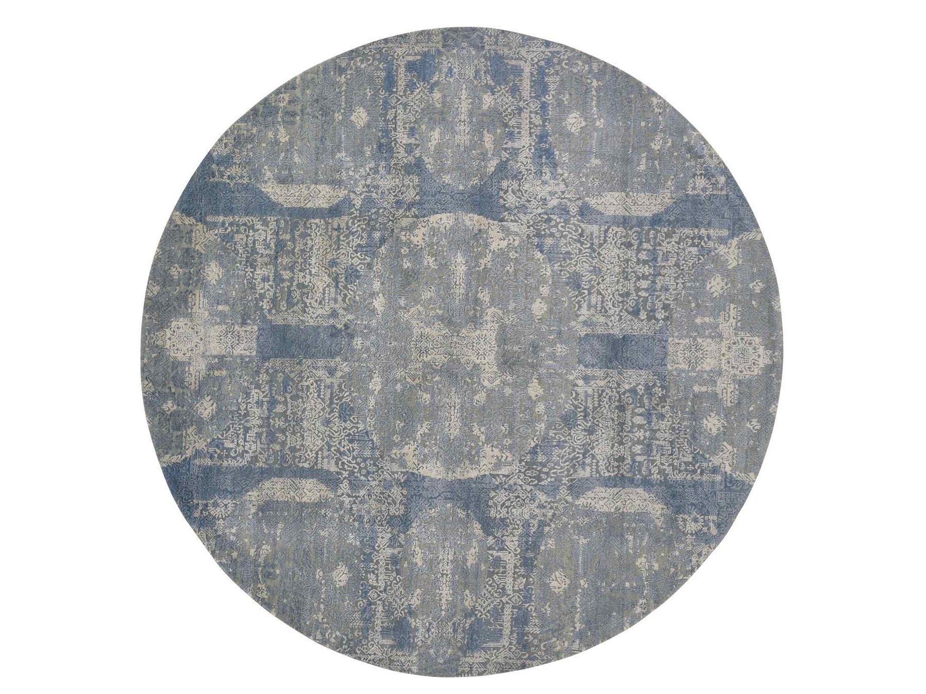 Transitional hand-knotted wool/pure silk rug in Blue, 8'1" x 8'1" — SKU O059000