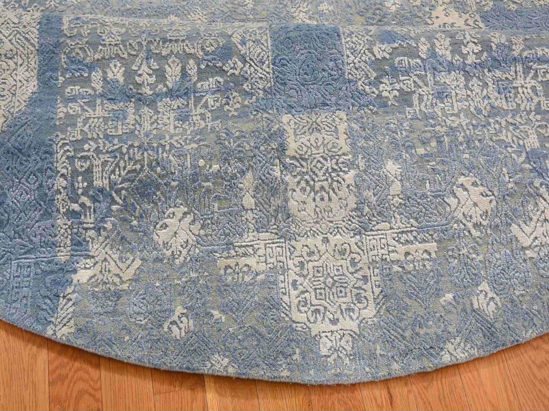 Transitional hand-knotted wool/pure silk rug in Blue, 8'1" x 8'1" — SKU O059000 (view 7)