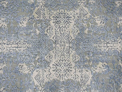 Transitional hand-knotted wool/pure silk rug in Blue, 8'1" x 8'1" — SKU O059000 (view 9)