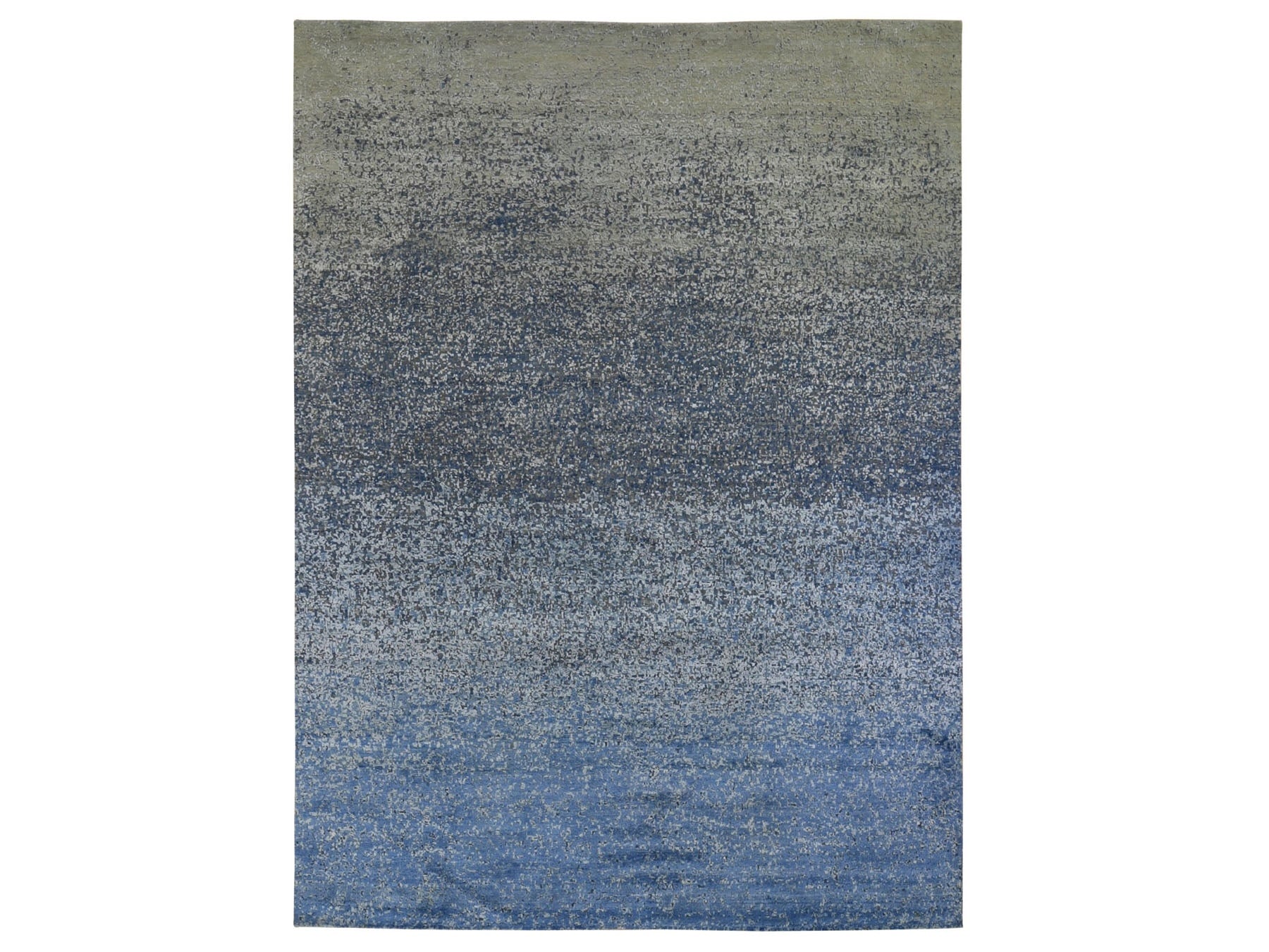 Modern / Contemporary hand-knotted wool/pure silk rug in Blue, 9' x 12' — SKU O059007