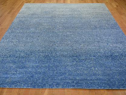 Blue 9'0" x 12'0" Modern and Contemporary Hand knotted Wool/Silk Rug - Sku: O059007