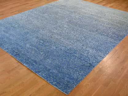 Blue 9'0" x 12'0" Modern and Contemporary Hand knotted Wool/Silk Rug - Sku: O059007