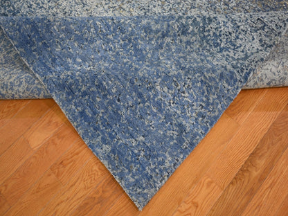 Blue 9'0" x 12'0" Modern and Contemporary Hand knotted Wool/Silk Rug - Sku: O059007