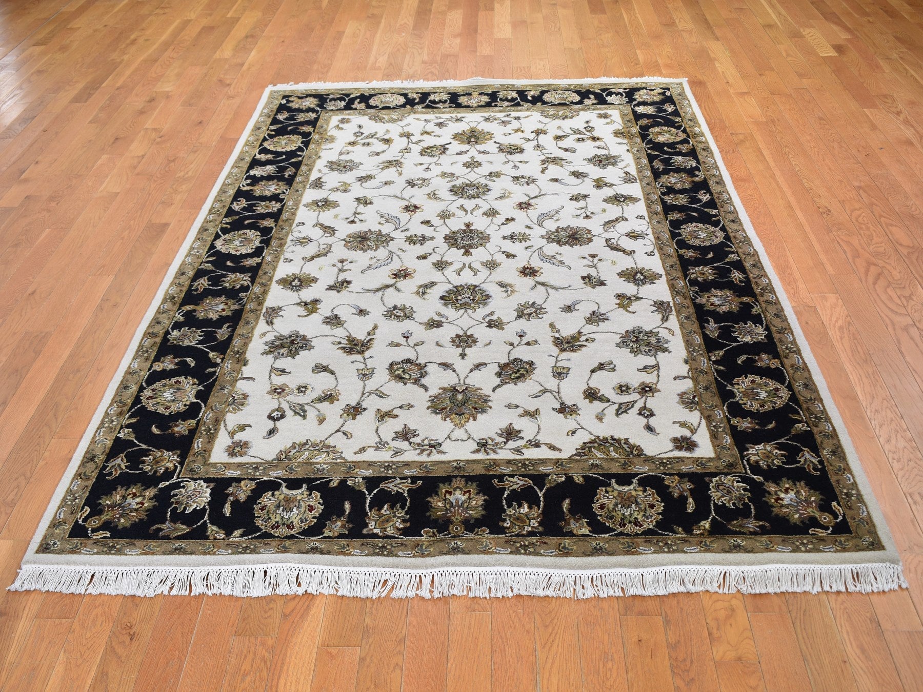 Rajasthan Rajasthan hand-knotted wool/silk rug in Ivory & Black, 6' x 9'3" — SKU O059016 (view 2)