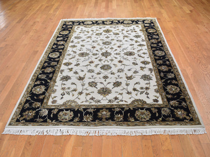 Ivory 6'0" x 9'3" Rajasthan Hand knotted Wool/Silk Rug - Sku: O059016