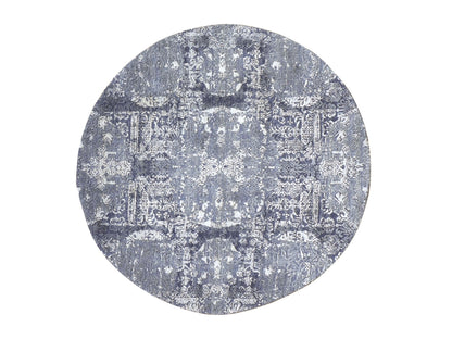Grey 4'0" x 4'0" Transitional Hand knotted Wool/Silk Rug - Sku: O059025
