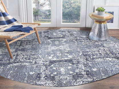 Grey 4'0" x 4'0" Transitional Hand knotted Wool/Silk Rug - Sku: O059025