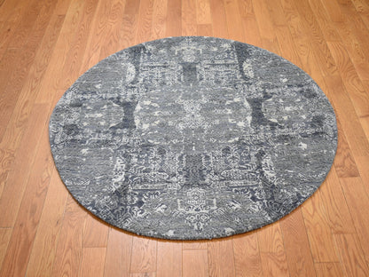 Grey 4'0" x 4'0" Transitional Hand knotted Wool/Silk Rug - Sku: O059025