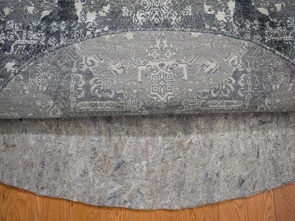 Grey 4'0" x 4'0" Transitional Hand knotted Wool/Silk Rug - Sku: O059025
