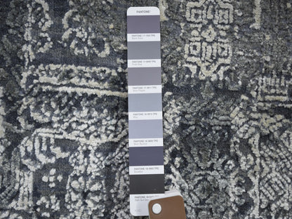 Grey 4'0" x 4'0" Transitional Hand knotted Wool/Silk Rug - Sku: O059025